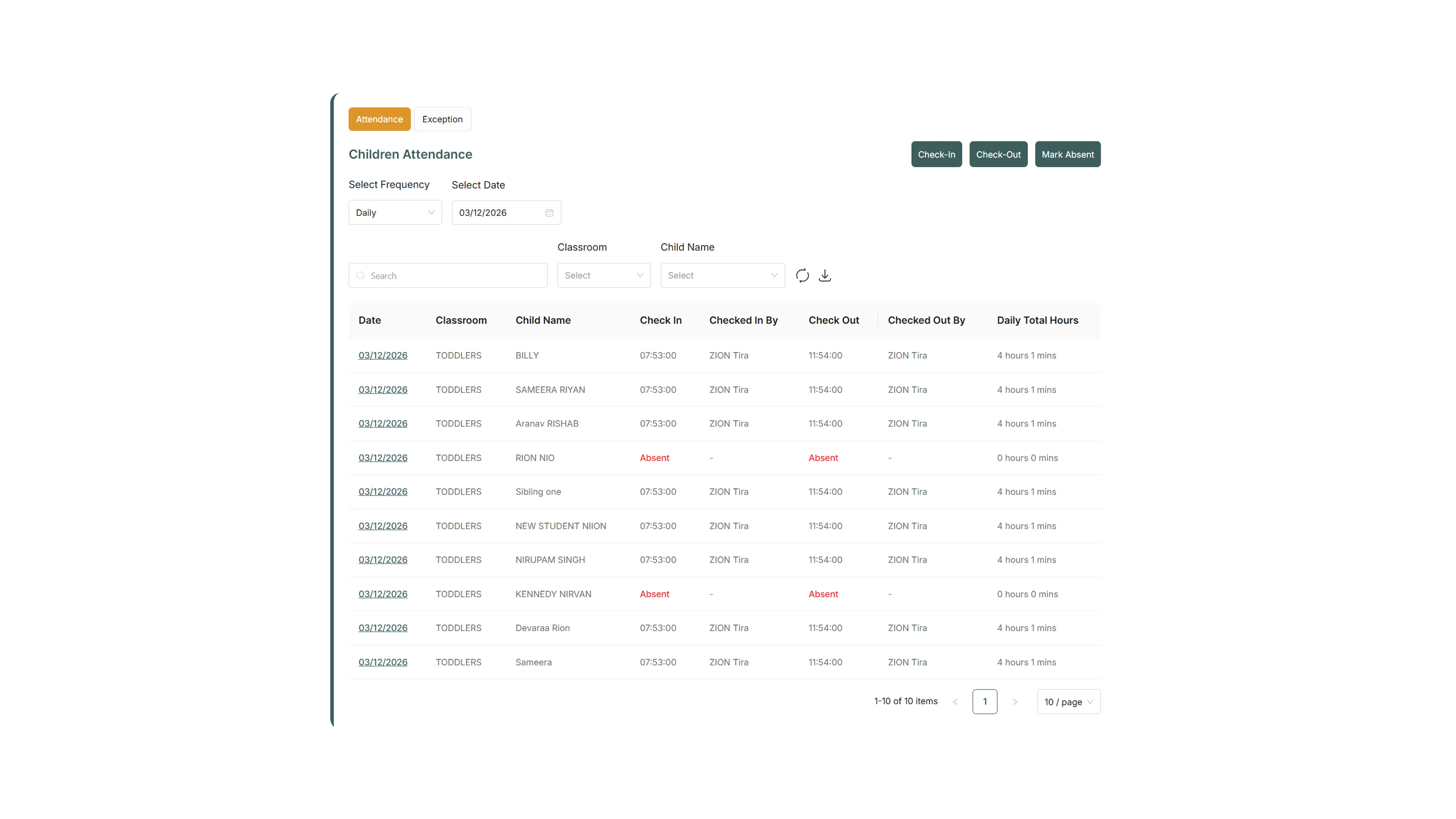 Attendance tracking and access control for childcare centers